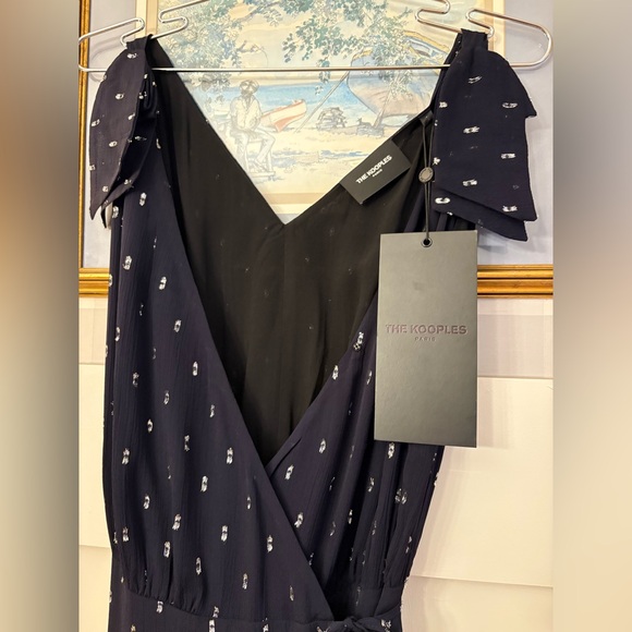 The Kooples Asymmetrical Navy Dress with Silver Dots Size Small - Picture 6 of 9